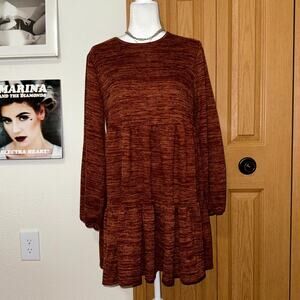 Cupshe Round Neck Long Sleeve Mini Dress Womens Medium Orange Pullover Beachwear